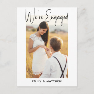 We're Engaged Simple Script Photo Engagement Party Postcard