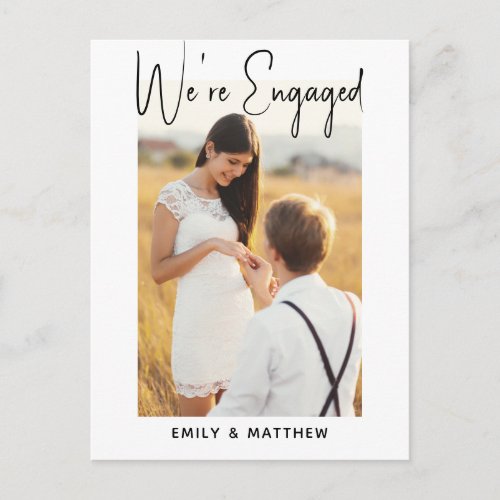 Were Engaged Simple Script Photo Engagement Party Postcard