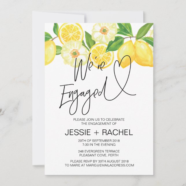 We're Engaged Summer Lemon Engagement Party Invitation (Front)