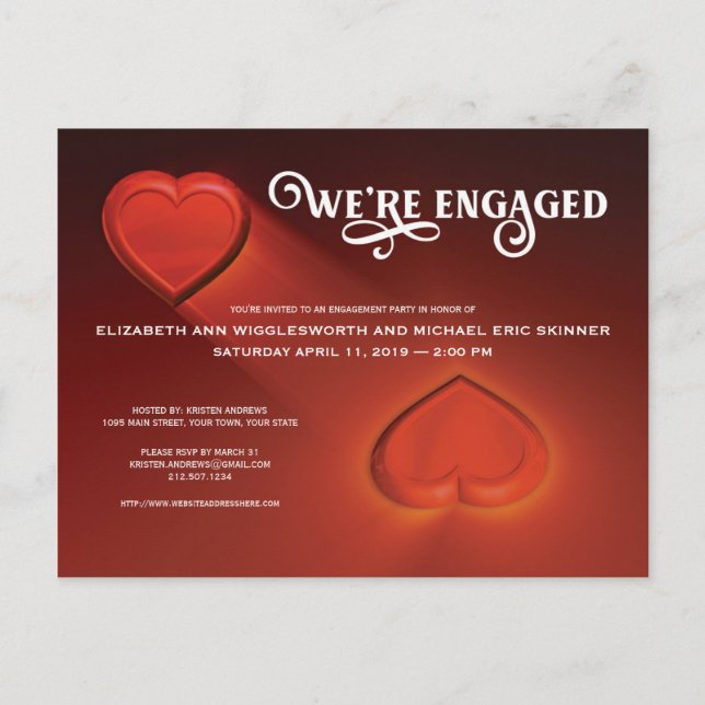 We're Engaged, Two Hearts Red Party Invitation (Front)