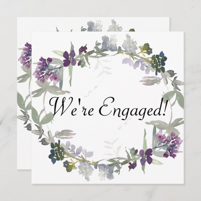 We're Engaged Watercolor Wildflowers Lavender (Front/Back)