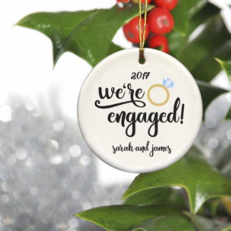 We're Engaged! White Ceramic Christmas Ornament