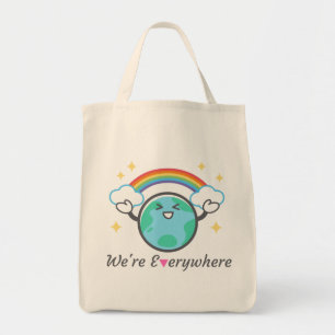 We're Everywhere Pink Triangle Pearl Celluloid Gui Tote Bag