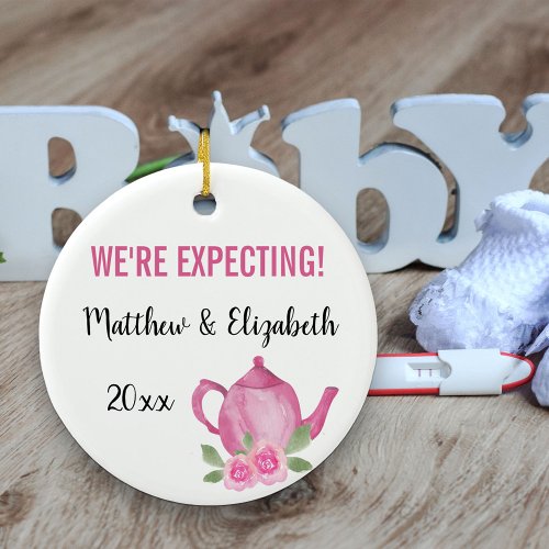 Were Expecting A Baby Girl is Brewing Teapot Ceramic Ornament