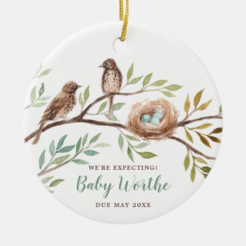 Were Expecting Bird Family Pregnancy Announcement Ceramic Ornament
