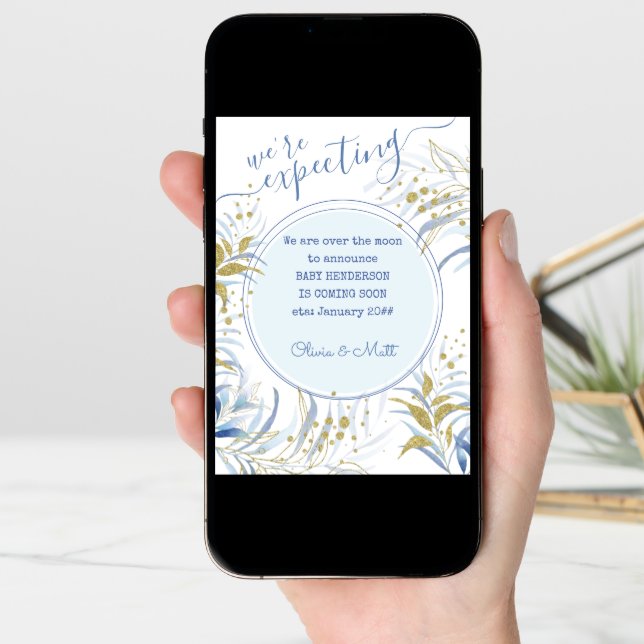 Were Expecting Blue and Gold Foliage Pregnancy Announcement (Front Digital)