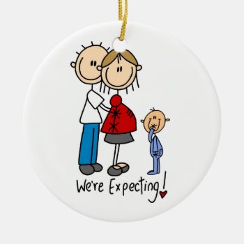 We're Expecting Couple With Toddler Boy Ornament by stick_figures at Zazzle