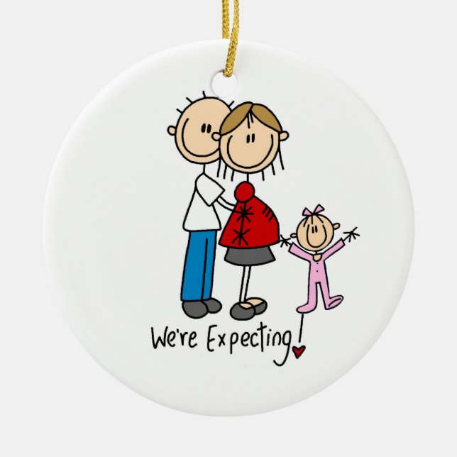 We're Expecting Couple with Toddler Girl Ornament (Front)