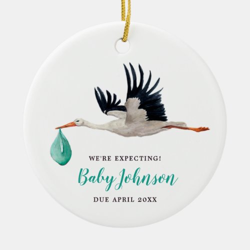Were Expecting Gender Neutral Stork Announcement Ceramic Ornament