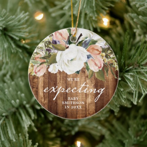 Were Expecting Personalized Pregnancy Reveal Wood Ceramic Ornament