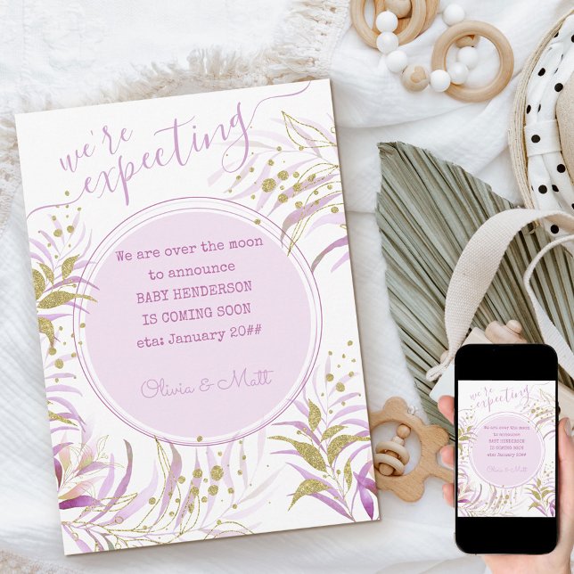 Were Expecting Pink and Gold Foliage Pregnancy Announcement (Creator Uploaded)