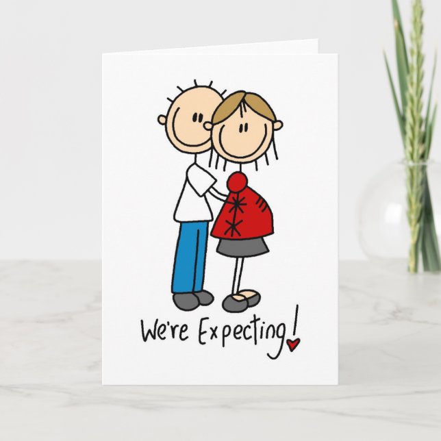 We're Expecting! Pregnant Stick Figure Card (Front)