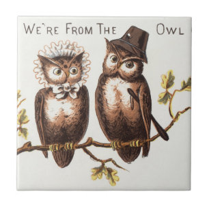 We're from the Owl Country: Chromolithograph Art Ceramic Tile