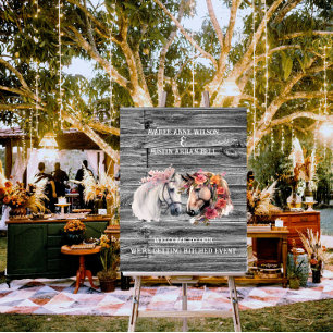 We're Getting Hitched Horses Barnboard Wedding Foam Board