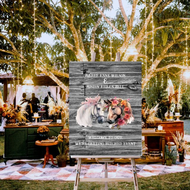We're Getting Hitched Horses Barnboard Wedding Foam Board (Creator Uploaded)