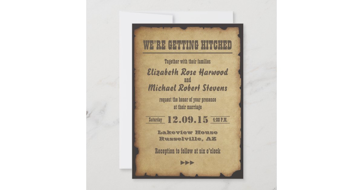 We're getting hitched Wedding Invitation | Zazzle