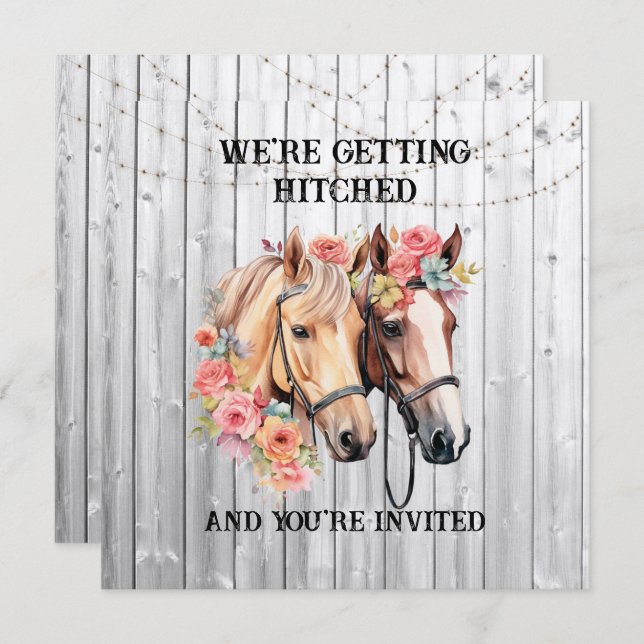 We're Getting Hitched Western Wedding Invitation (Front/Back)