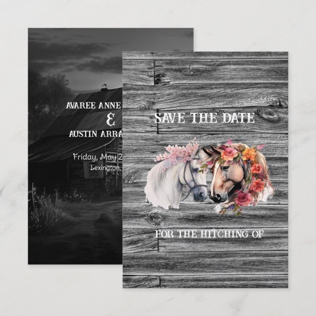 We're Getting Hitched Western Wedding Save The Date (Front/Back)