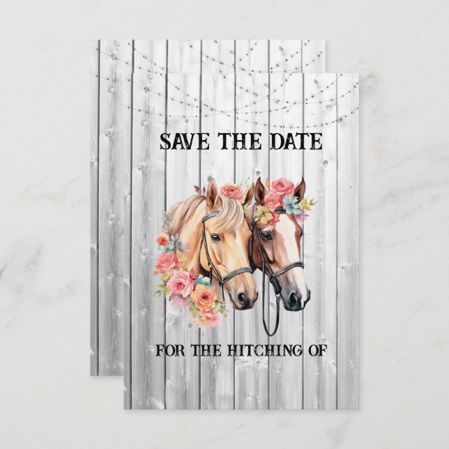We're Getting Hitched Western Wedding Save The Date (Front/Back)