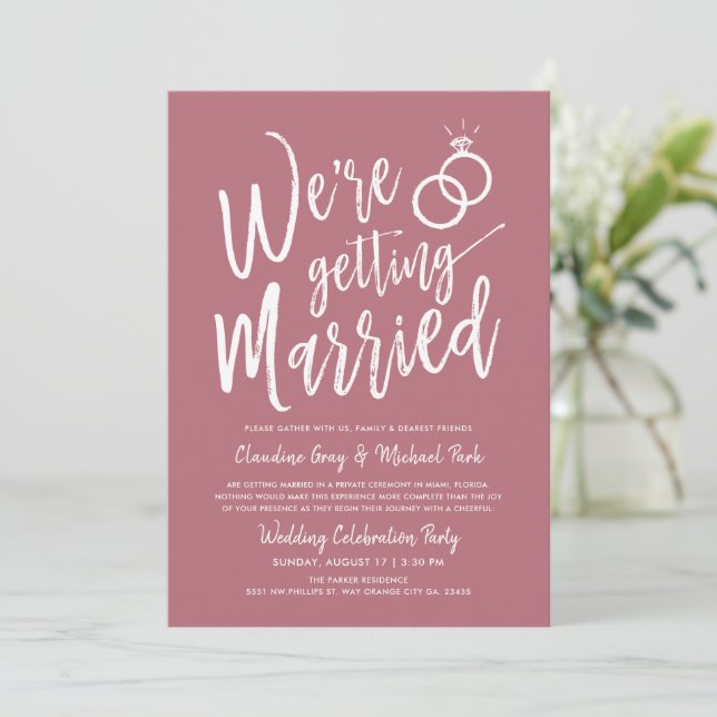 We're Getting Married Post-Wedding Solid Rose Gold Invitation (Standing Front)