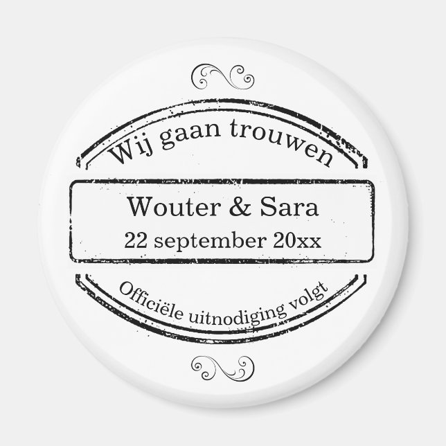 We're getting married | round save the date magnet (Front)