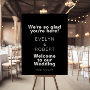 We're Glad You're Here Black Wedding Welcome  Poster