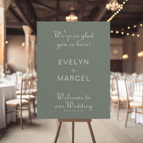 Were Glad Youre Here Boho Green Wedding Welcome  Poster