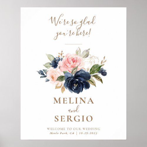 Were Glad Youre Here Gold Blue Wedding Welcome  Poster