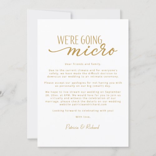 Were Going Micro Downsize Wedding Announcement