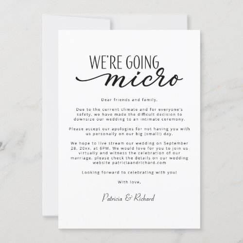 Were Going Micro Downsize Wedding Announcement