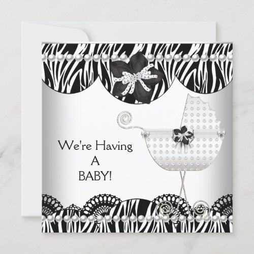 We're Having A BABY! Black White Zebra Expecting Personalized Invitation