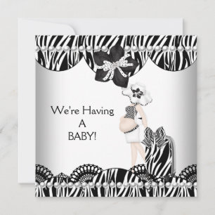 We're Having A BABY! Black White Zebra Expecting Announcement