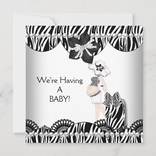 We're Having A BABY! Black White Zebra Expecting Invitations