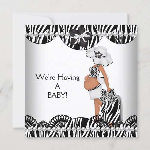 We're Having A BABY! Black White Zebra Expecting Invites