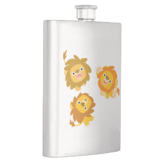 "We're Here!!" Cute Cartoon Lions Classic Flask