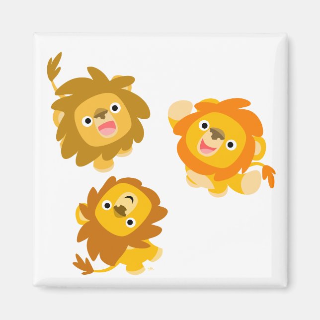 "We're Here!!" Cute Cartoon Lions Magnet (Front)