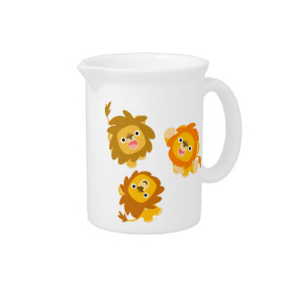 "We're Here!!" Cute Cartoon Lions Pitcher