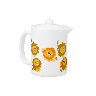 "We're Here!!" Cute Cartoon Lions Teapot