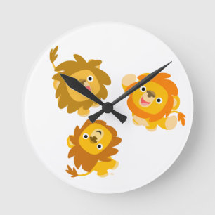 "We're Here!!" Cute Cartoon Lions Wall Clock