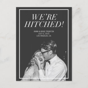 We're Hitched Modern Photo Wedding Announcement Postcard