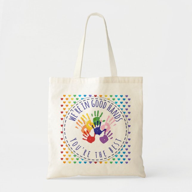 we're in good hands with you nurse gift tote bag (Front)