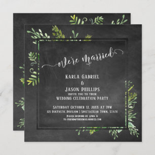 We're Married Script Greenery Bouquet Chalkboard Invitation