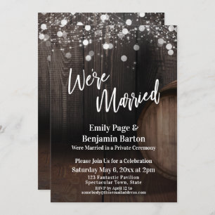 We're Married Wood Wine Barrel Lights Reception Invitation