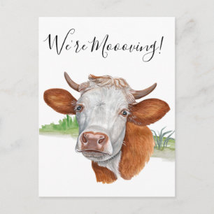 We're Mooving Moving Announcement Cow Watercolor