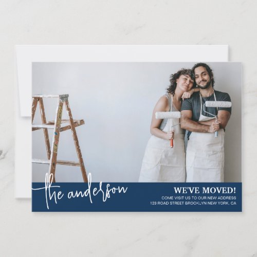Were Moved Modern Minimalist Navy Blue Moving Announcement