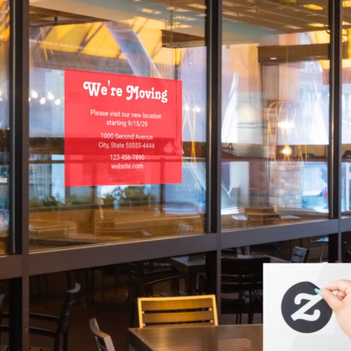 We're Moving Business Change of Address Red Window Cling