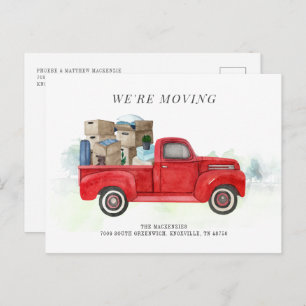 We're Moving Change of Address Red Truck Announcement Postcard