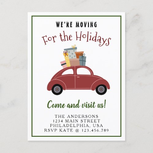 Were Moving for the Holidays Car Christmas Gifts Announcement Postcard