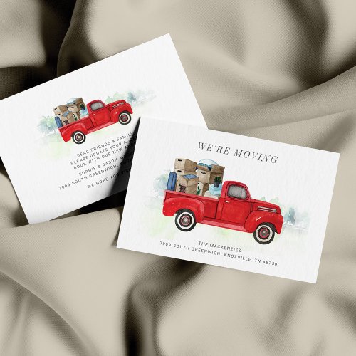 Were Moving Loaded Red Truck Change of Address Note Card