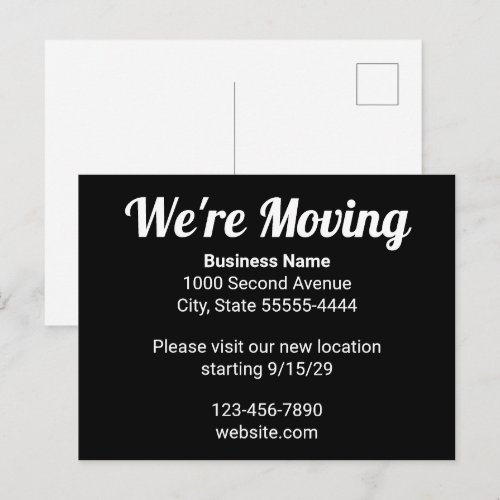 We're Moving New Address Business Relocation Black Postcard